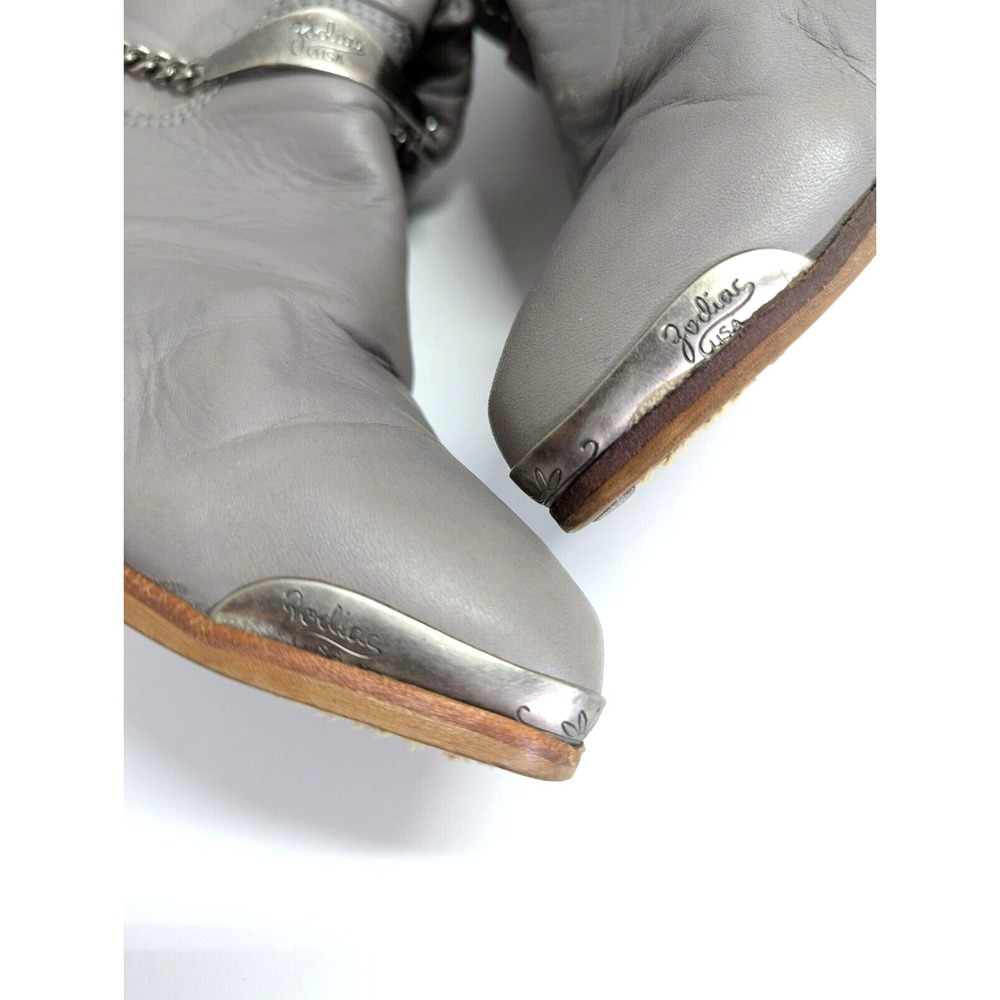 Zodiac Leather Cowgirl  Slouch Boots Women 7 Metal Accent Toe Metal Anklet Vtg